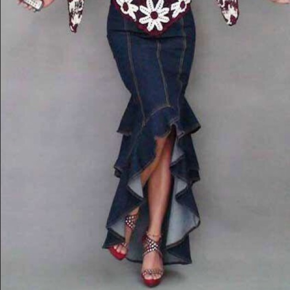 Dark Denim Fishtail Skirt - Picture 1 of 7